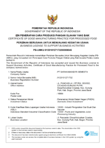sertifikat cpoob untuk kategori industri sari buah dan sayuran